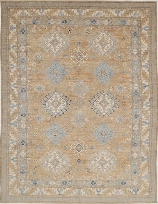 Traditional Hand Knotted Oushak Oushak Wool Rug of Size 9'9'' X 12'9'' in Brown and Ivory Colors - Made in Afghanistan