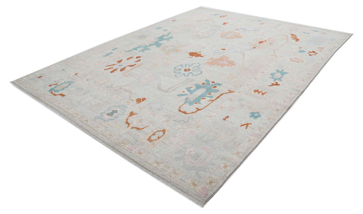 Traditional Hand Knotted Oushak Oushak Wool Rug of Size 9'2'' X 12'0'' in Grey and Multi Colors - Made in Afghanistan