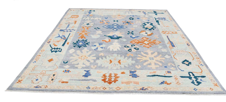 Traditional Hand Knotted Oushak Oushak Wool Rug of Size 8'2'' X 10'0'' in Grey and Blue Colors - Made in Afghanistan