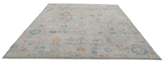 Traditional Hand Knotted Oushak Oushak Wool Rug of Size 8'5'' X 10'1'' in Grey and Ivory Colors - Made in Afghanistan