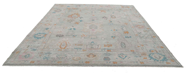 Traditional Hand Knotted Oushak Oushak Wool Rug of Size 8'5'' X 10'1'' in Grey and Ivory Colors - Made in Afghanistan