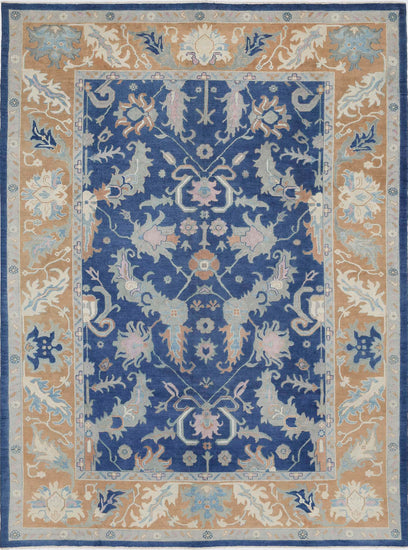 Traditional Hand Knotted Oushak Oushak Wool Rug of Size 9'11'' X 13'3'' in Blue and Rust Colors - Made in Afghanistan