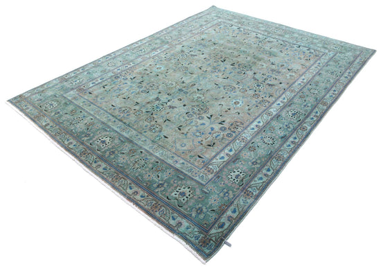 Persian Hand Knotted Vintage Sarouk Wool Rug of Size 6'10'' X 9'8'' in Teal and Blue Colors - Made in Iran