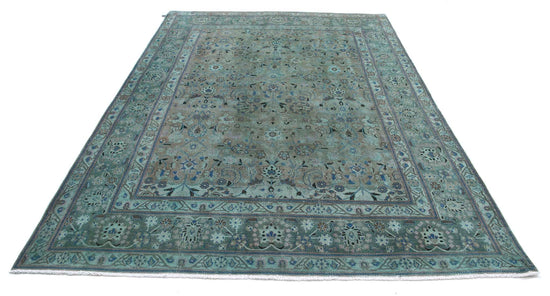 Persian Hand Knotted Vintage Sarouk Wool Rug of Size 6'10'' X 9'8'' in Teal and Blue Colors - Made in Iran