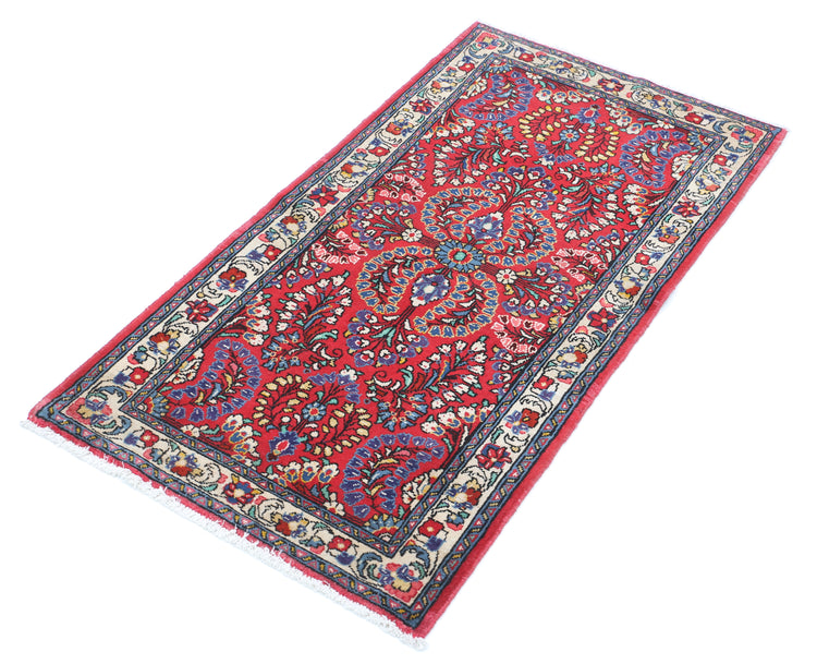 Persian Hand Knotted Sarouk Sarouk Wool Rug of Size 2'1'' X 4'2'' in Red and Ivory Colors - Made in Iran