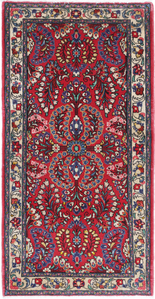 Persian Hand Knotted Sarouk Sarouk Wool Rug of Size 2'1'' X 4'2'' in Red and Ivory Colors - Made in Iran