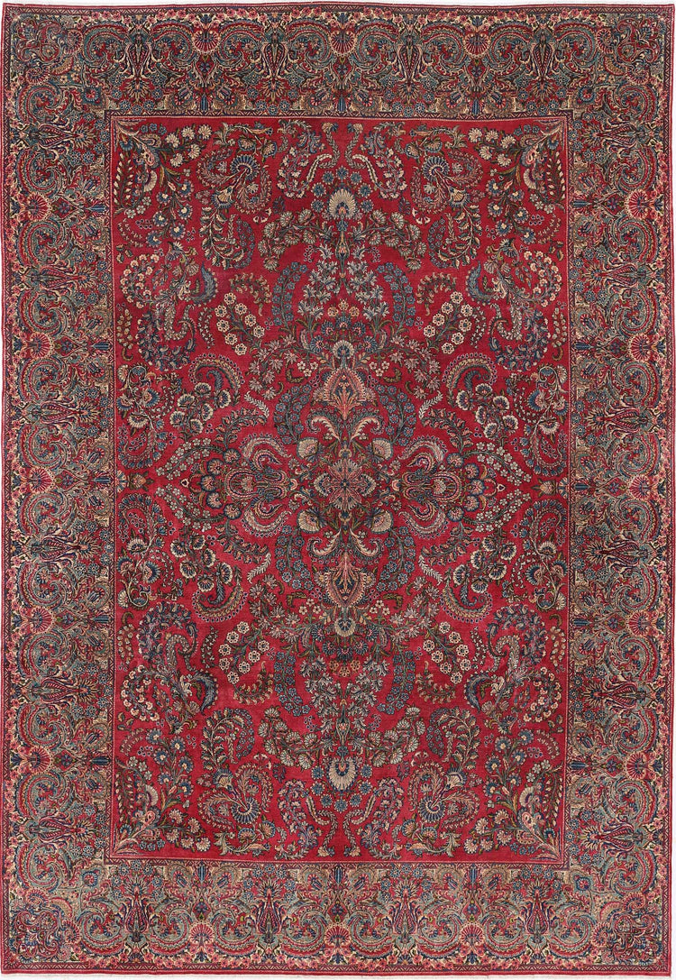 Persian Hand Knotted Sarouk Sarouk Wool Rug of Size 9'11'' X 14'3'' in Red and Multi Colors - Made in Iran