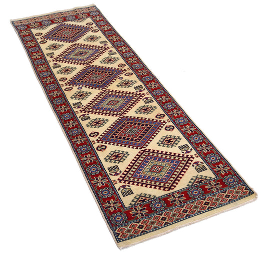 Tribal Hand Knotted Shirvan Shirvan Wool Rug of Size 2'0'' X 6'1'' in Ivory and Red Colors - Made in Afghanistan