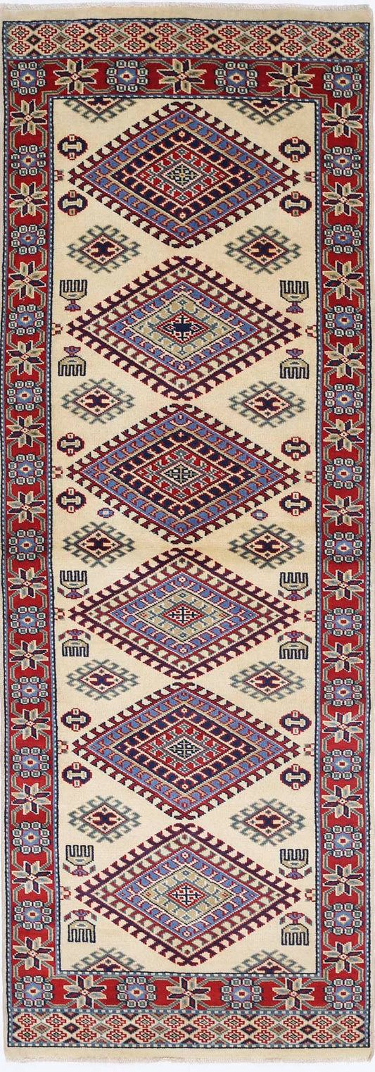 Tribal Hand Knotted Shirvan Shirvan Wool Rug of Size 2'0'' X 6'1'' in Ivory and Red Colors - Made in Afghanistan