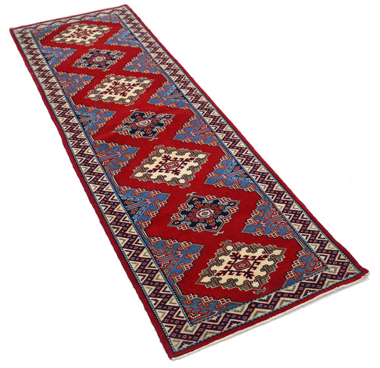 Tribal Hand Knotted Shirvan Shirvan Wool Rug of Size 2'1'' X 6'5'' in Red and Blue Colors - Made in Afghanistan