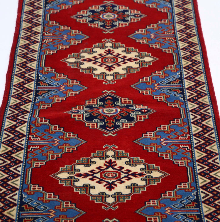 Tribal Hand Knotted Shirvan Shirvan Wool Rug of Size 2'1'' X 6'5'' in Red and Blue Colors - Made in Afghanistan