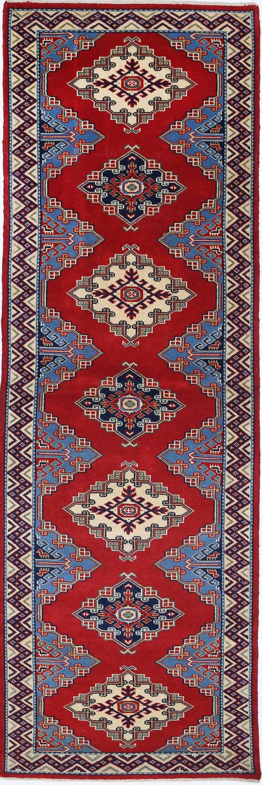 Tribal Hand Knotted Shirvan Shirvan Wool Rug of Size 2'1'' X 6'5'' in Red and Blue Colors - Made in Afghanistan