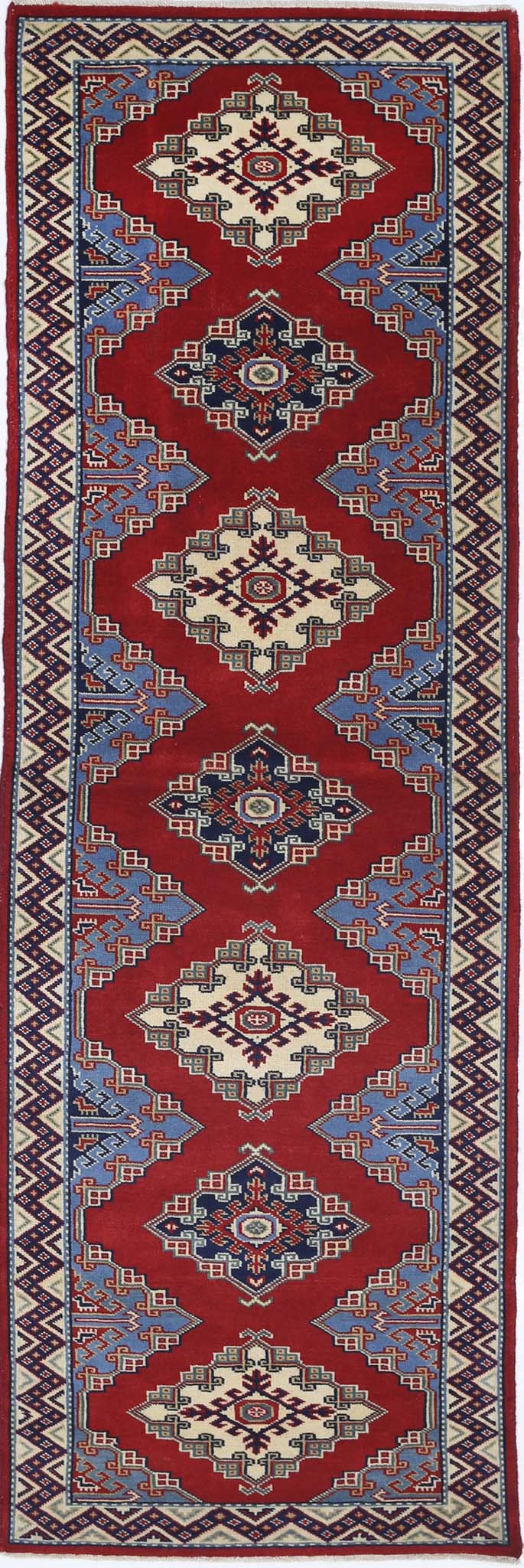 Tribal Hand Knotted Shirvan Shirvan Wool Rug of Size 2'1'' X 6'5'' in Red and Blue Colors - Made in Afghanistan