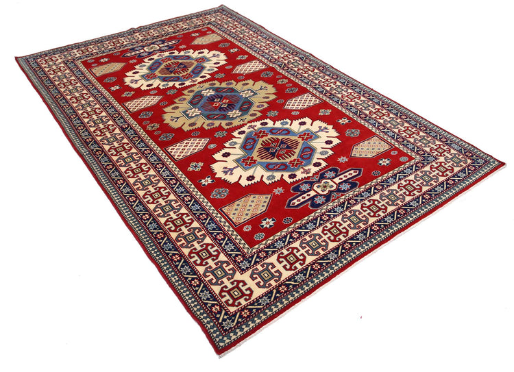 Tribal Hand Knotted Shirvan Shirvan Wool Rug of Size 5'3'' X 7'9'' in Red and Ivory Colors - Made in Afghanistan