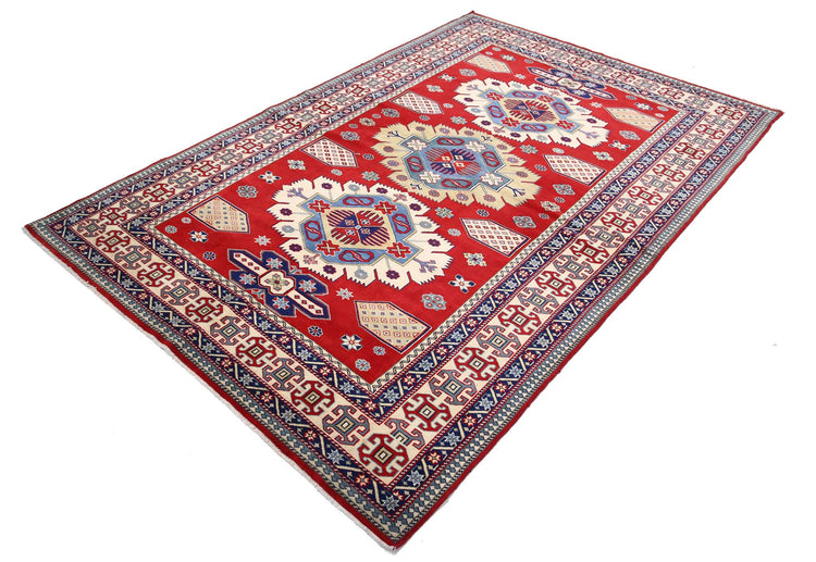 Tribal Hand Knotted Shirvan Shirvan Wool Rug of Size 5'3'' X 7'9'' in Red and Ivory Colors - Made in Afghanistan