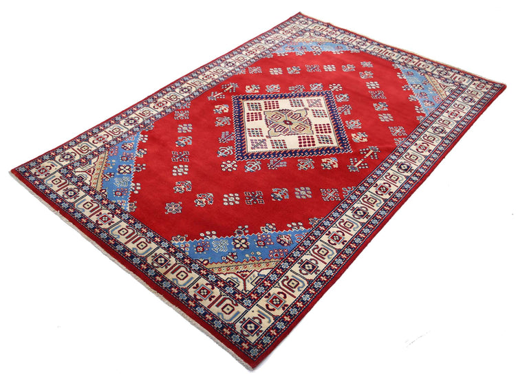 Tribal Hand Knotted Shirvan Shirvan Wool Rug of Size 4'2'' X 6'2'' in Red and Ivory Colors - Made in Afghanistan