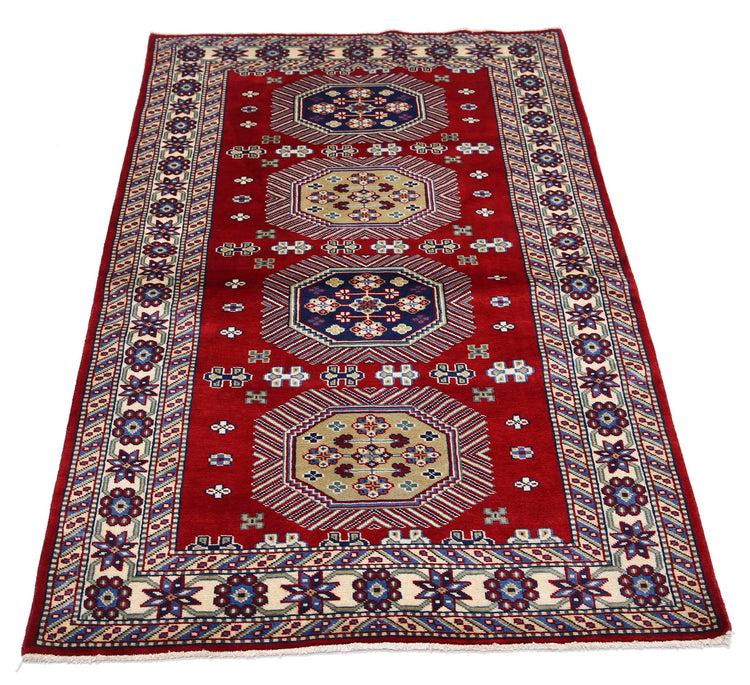 Tribal Hand Knotted Shirvan Shirvan Wool Rug of Size 3'1'' X 5'0'' in Red and Ivory Colors - Made in Afghanistan