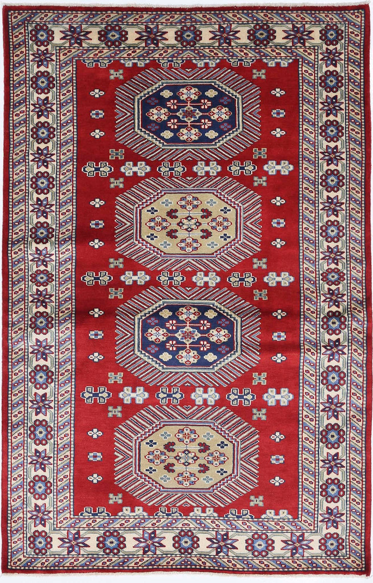 Tribal Hand Knotted Shirvan Shirvan Wool Rug of Size 3'1'' X 5'0'' in Red and Ivory Colors - Made in Afghanistan
