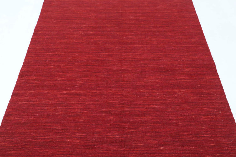 Modern Hand Made Vista Solid Wool Rug of Size 4'6'' X 6'3'' in  and Red Colors - Made in Turkey