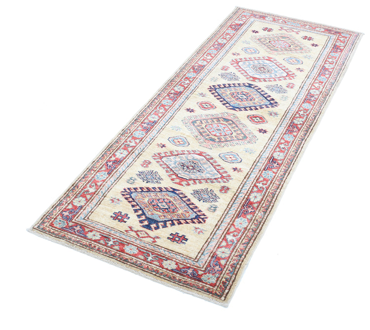 Tribal Hand Knotted Kazak Super Kazak Wool Rug of Size 2'4'' X 6'0'' in Gold and Red Colors - Made in Afghanistan
