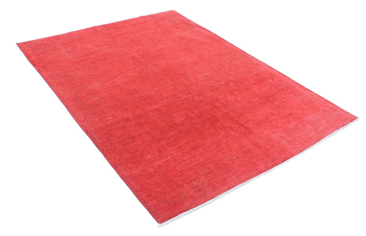 Transitional Hand Knotted Overdyed Tabriz Wool Rug of Size 4'8'' X 6'6'' in Red and Colors - Made in Afghanistan