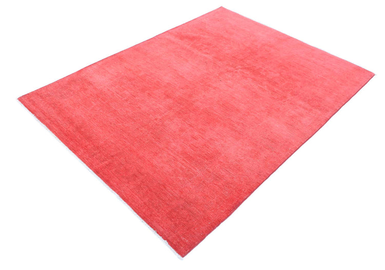 Transitional Hand Knotted Overdyed Tabriz Wool Rug of Size 4'8'' X 6'6'' in Red and Colors - Made in Afghanistan