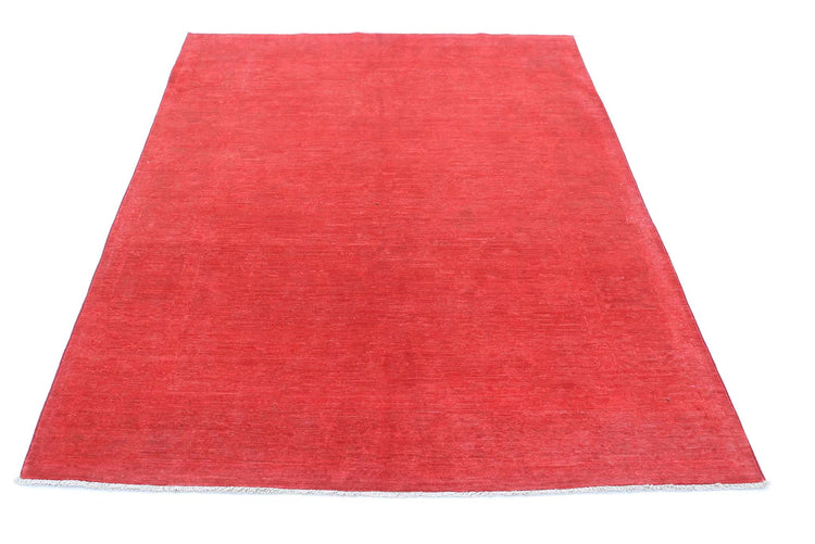 Transitional Hand Knotted Overdyed Tabriz Wool Rug of Size 4'8'' X 6'6'' in Red and Colors - Made in Afghanistan