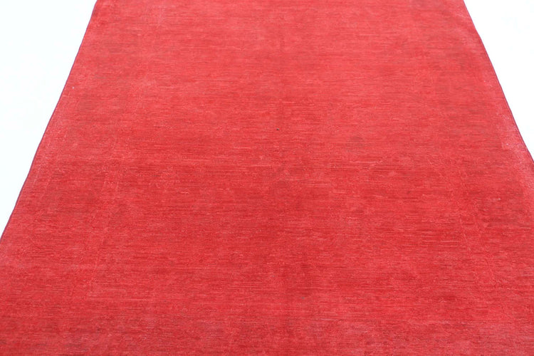 Transitional Hand Knotted Overdyed Tabriz Wool Rug of Size 4'8'' X 6'6'' in Red and Colors - Made in Afghanistan