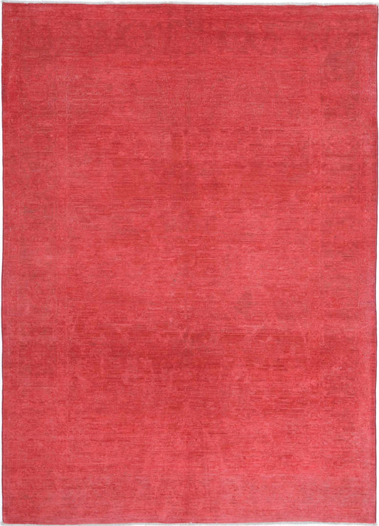 Transitional Hand Knotted Overdyed Tabriz Wool Rug of Size 4'8'' X 6'6'' in Red and  Colors - Made in Afghanistan