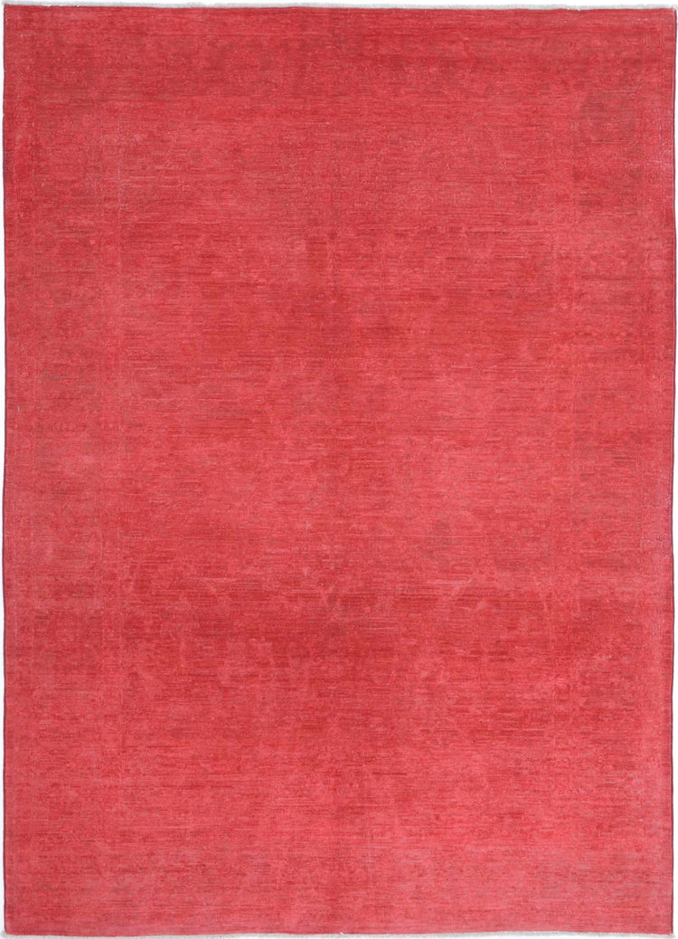 Transitional Hand Knotted Overdyed Tabriz Wool Rug of Size 4'8'' X 6'6'' in Red and Colors - Made in Afghanistan