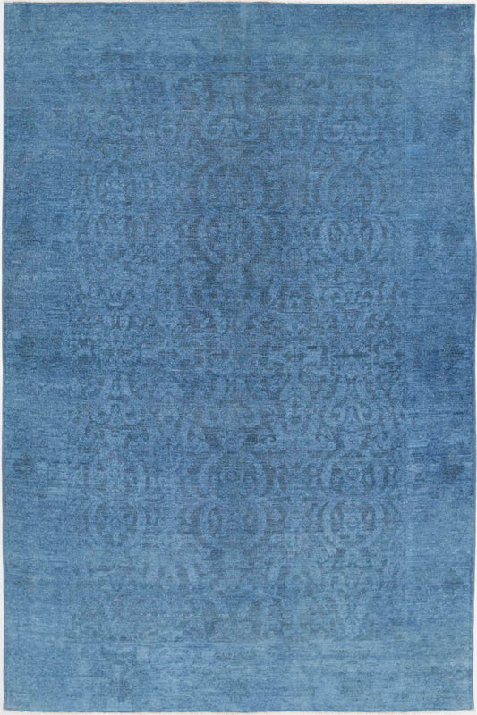 Transitional Hand Knotted Overdyed Tabriz Wool Rug of Size 5'11'' X 9'2'' in Blue and Blue Colors - Made in Afghanistan