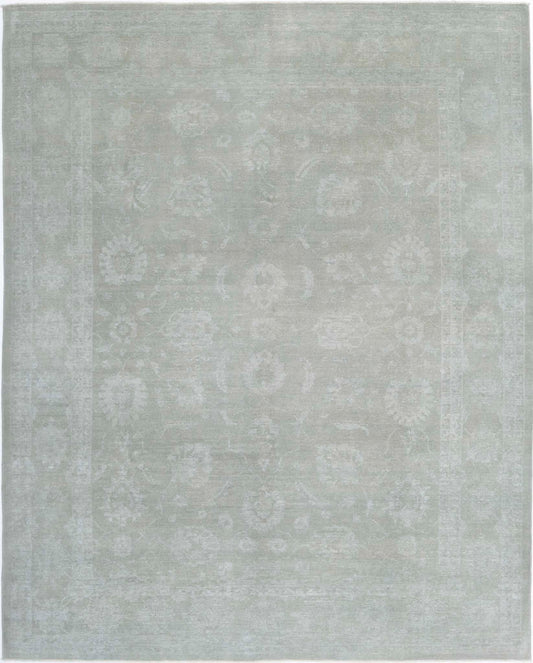 Transitional Hand Knotted Overdyed Tabriz Wool Rug of Size 9'1'' X 11'4'' in Green and  Colors - Made in Afghanistan