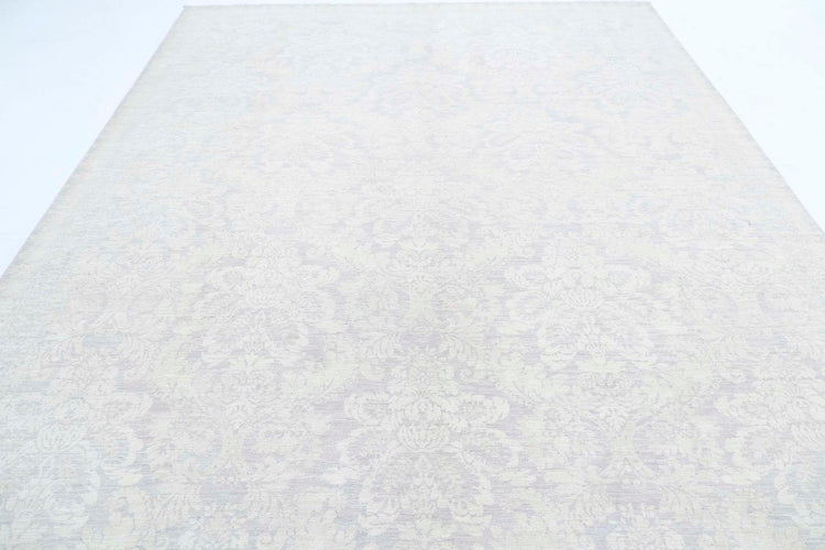 Traditional Hand Knotted Serenity Tabriz Wool Rug of Size 9'0'' X 11'5'' in Grey and Ivory Colors - Made in Afghanistan