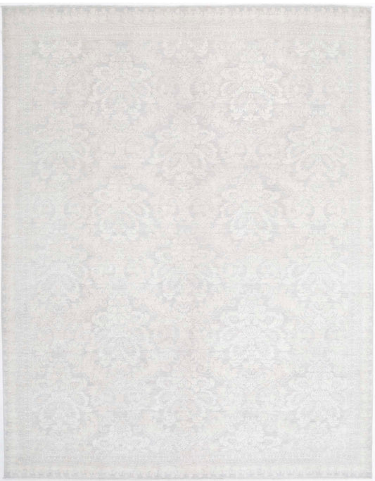 Traditional Hand Knotted Serenity Tabriz Wool Rug of Size 9'0'' X 11'5'' in Grey and Ivory Colors - Made in Afghanistan