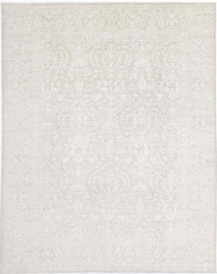 Traditional Hand Knotted Serenity Tabriz Wool Rug of Size 8'10'' X 11'4'' in Brown and Ivory Colors - Made in Afghanistan