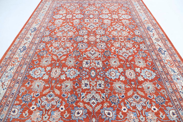 Traditional Hand Knotted Ziegler Tabriz Wool Rug of Size 9'0'' X 12'7'' in Red and Ivory Colors - Made in Afghanistan