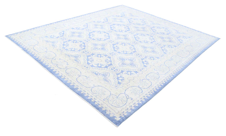 Traditional Hand Knotted Serenity Tabriz Wool Rug of Size 8'1'' X 9'8'' in Blue and Ivory Colors - Made in Afghanistan