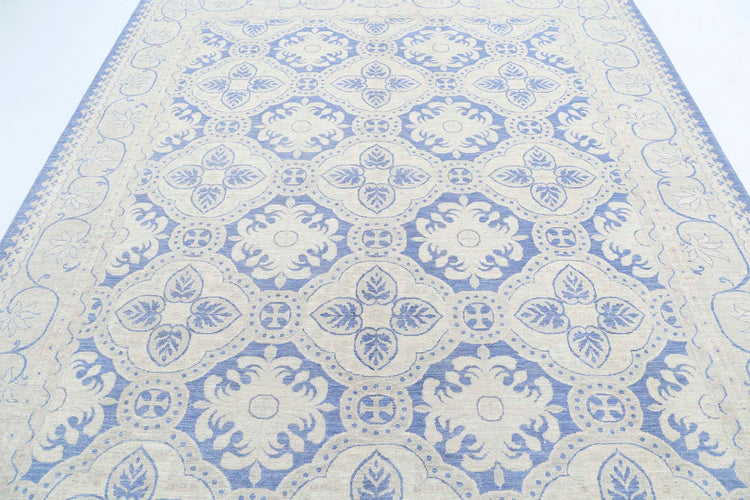 Traditional Hand Knotted Serenity Tabriz Wool Rug of Size 8'1'' X 9'8'' in Blue and Ivory Colors - Made in Afghanistan