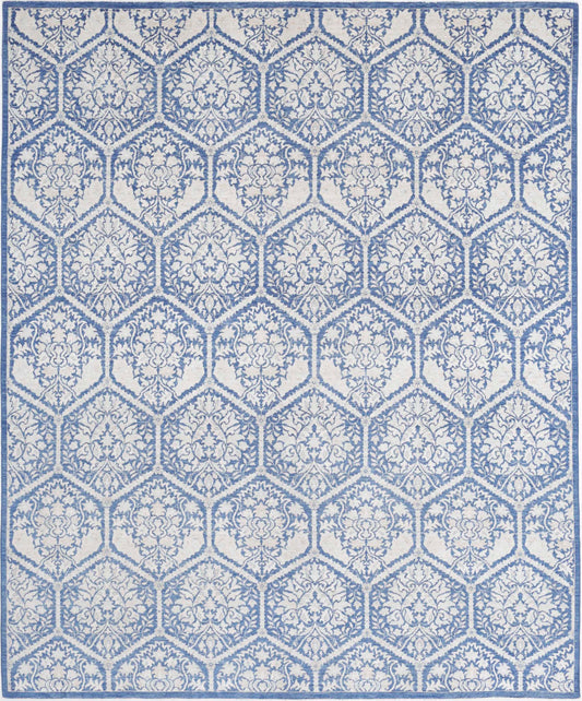 Transitional Hand Knotted Artemix Tabriz Wool Rug of Size 8'0'' X 9'9'' in Blue and Ivory Colors - Made in Afghanistan