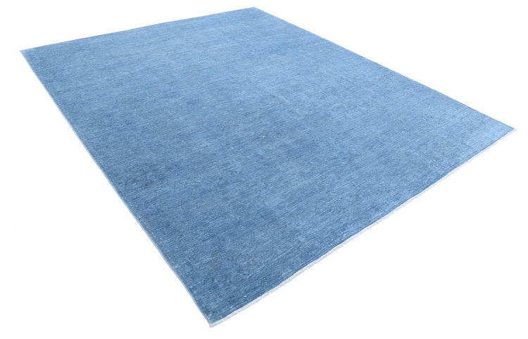 Transitional Hand Knotted Overdyed Tabriz Wool Rug of Size 8'0'' X 9'8'' in Blue and Colors - Made in Afghanistan