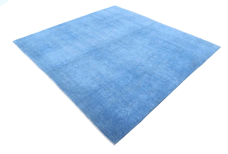 Transitional Hand Knotted Overdyed Tabriz Wool Rug of Size 7'8'' X 7'4'' in Blue and Blue Colors - Made in Afghanistan