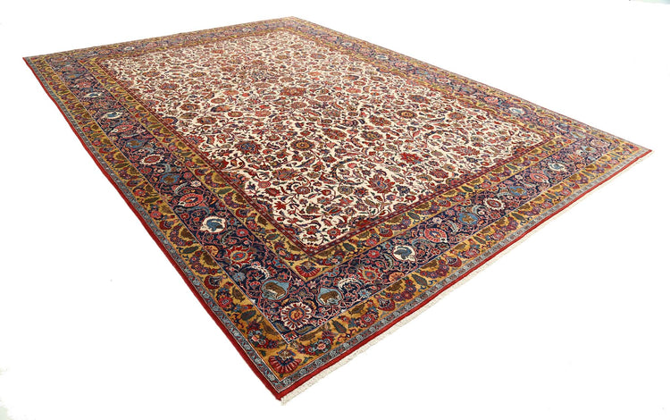 Persian Hand Knotted Tabriz Tabriz Wool Rug of Size 10'8'' X 14'10'' in Ivory and Blue Colors - Made in Iran
