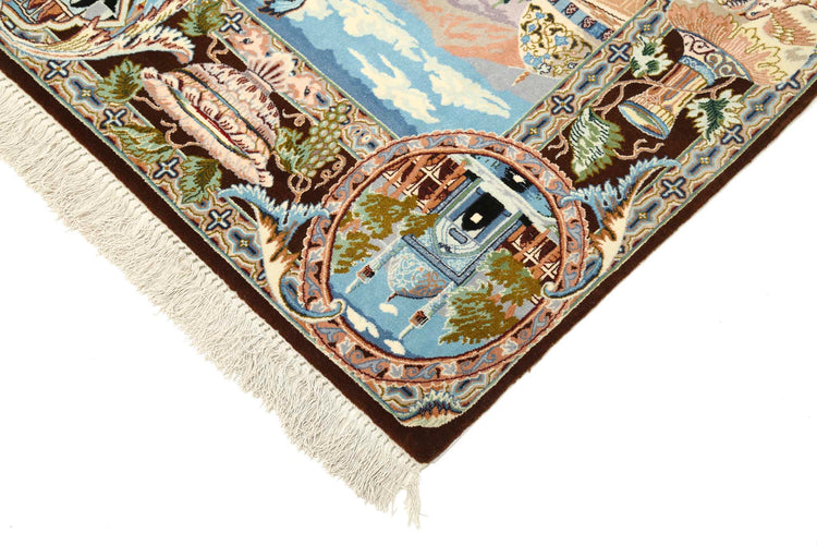 Masterpiece Hand Knotted Tabriz Tabriz Wool Rug of Size 5'3'' X 3'11'' in Ivory and Blue Colors - Made in Iran