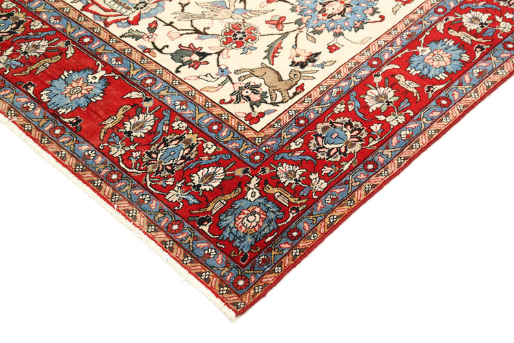 Persian Hand Knotted Tabriz Tabriz Wool Rug of Size 8'9'' X 11'10'' in Ivory and Red Colors - Made in Iran