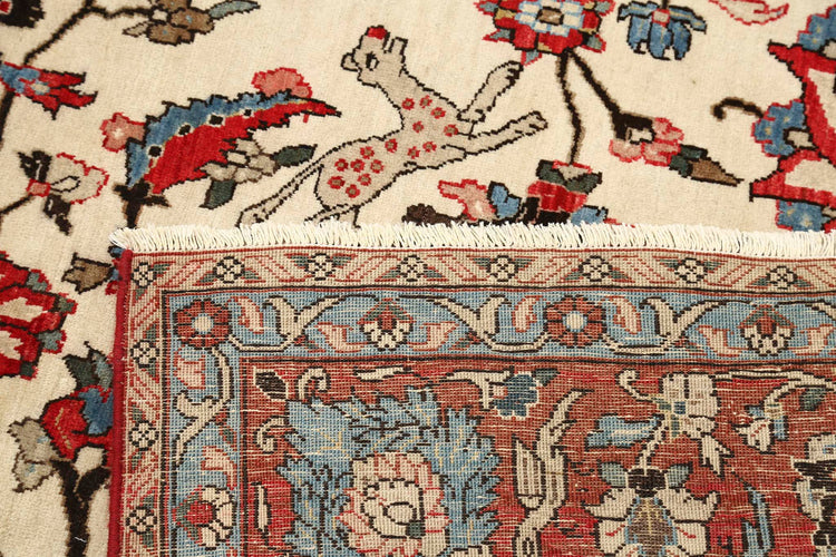 Persian Hand Knotted Tabriz Tabriz Wool Rug of Size 8'9'' X 11'10'' in Ivory and Red Colors - Made in Iran