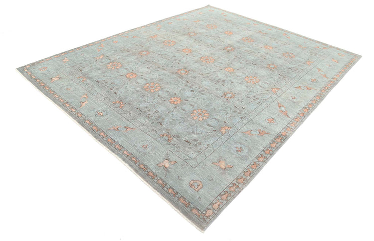 Transitional Hand Knotted Onyx Tabriz Wool Rug of Size 7'11'' X 10'1'' in Blue and Grey Colors - Made in Afghanistan