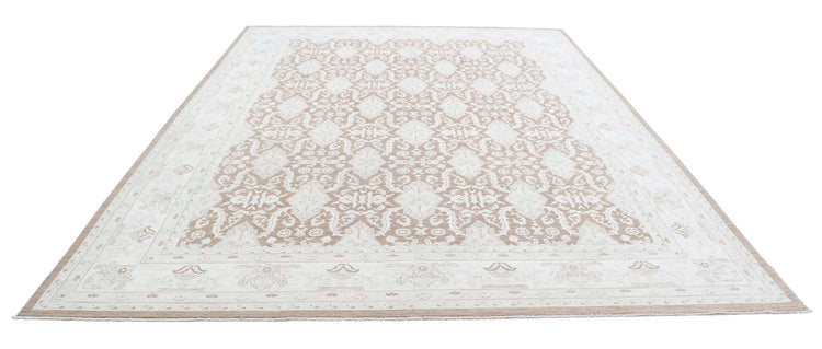 Traditional Hand Knotted Serenity Tabriz Wool Rug of Size 9'10'' X 13'5'' in Taupe and Ivory Colors - Made in Afghanistan