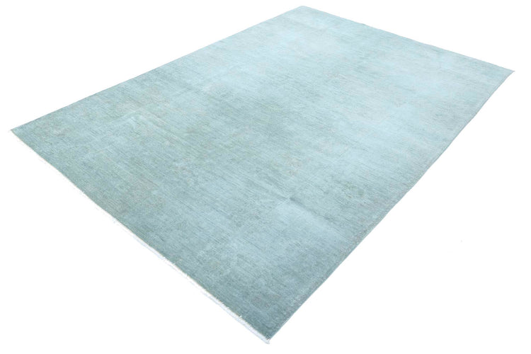 Transitional Hand Knotted Overdyed Tabriz Wool Rug of Size 6'0'' X 8'10'' in Green and Green Colors - Made in Afghanistan