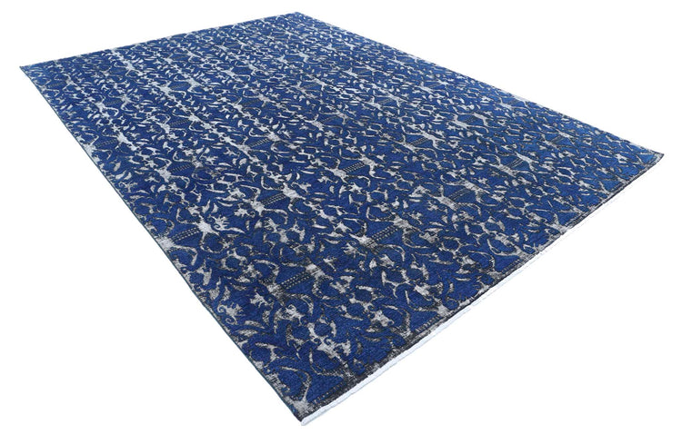 Transitional Hand Knotted Onyx Tabriz Wool Rug of Size 8'6'' X 11'8'' in Blue and Blue Colors - Made in Afghanistan