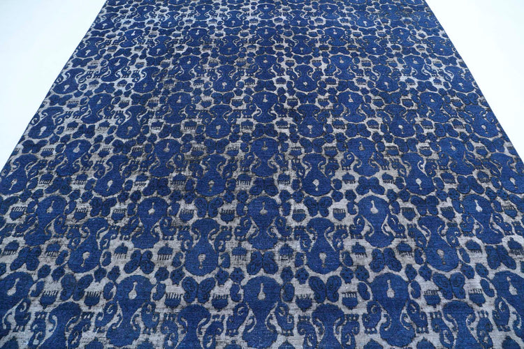 Transitional Hand Knotted Onyx Tabriz Wool Rug of Size 8'7'' X 11'6'' in Blue and Blue Colors - Made in Afghanistan